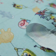 Cotton Rainbow Spongebob fabric - Licensed cotton fabric with drawings of SpongeBob characters on a light background with rainbows and balloons. The fabric measures between 140-150cm wide and its composition is 100% cotton.