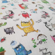 Cotton Colour Monster fabric - Cotton poplin fabric with drawings of the character the Colour Monster and various children's drawings on a white background. The colour monster is a character created by Anna Llenas where she illustrates emotions th