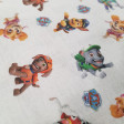 Cotton Paw Patrol Characters fabric - Licensed cotton fabric with drawings of the characters from the Paw Patrol series on a light background with gray phrases. The fabric measures between 140-150cm wide and its composition is 100% cotton.