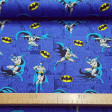 Cotton Batman Comic Background fabric - Licensed cotton fabric with drawings of the Batman character and logos on a bluish background with comic motifs. The fabric is 110cm wide and its composition is 100% cotton.