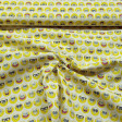 Cotton Spongebob Emoticons fabric - Licensed cotton fabric with drawings of SpongeBob faces, emoticon style. The fabric measures between 140-150cm wide and its composition is 100% cotton.