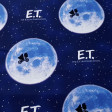 Cotton ET the Extraterrestrial Bike Scene fabric - Cotton poplin fabric ideal for Patchwork, with drawings of the famous bicycle scene on the moon from the movie ET the Extraterrestrial. A film from the 80s that tells us the situation of an alien who is f