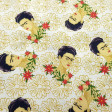 Cotton Frida Kahlo fabric - Licensed organic cotton fabric with Frida Kahlo drawings on a flowered background in light tones. The fabric is 150cm wide and its composition is 100% cotton.