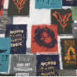Cotton Harry Potter Phrases Posters fabric - Cotton fabric with drawings of posters and phrases, as well as other objects and photos from the Harry Potter saga. The fabric is 150cm wide and its composition is 100% cotton.