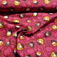 Cotton Harry Potter Kawaii Characters fabric - Licensed cotton fabric with drawings of the characters from the Harry Potter saga in Kawaii style, on a background in garnet tones. The fabric is 110cm wide and its composition is 100% cotton.