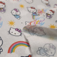 Cotton Hello Kitty Rainbow Suns fabric - Licensed cotton fabric with drawings of the Hello Kitty character on a background with rainbows, clouds and suns. The fabric measures 150cm wide and its composition is 100% cotton.