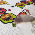 Cotton Ladybug Kwamis fabric - Licensed cotton poplin fabric with drawings of the characters from the animated series Miraculous Ladybug in which the characters Ladybug, Cat Noir, Red Fox and Queen Bee and also their Kwamis appear on a geometric backg