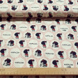 Cotton Mafalda Polka Dots fabric - Licensed cotton fabric with drawings of the character Mafalda by the creator Quino, on an off-white background with circles and red polka dots. The fabric is 150cm wide and its composition is 100% cotton.