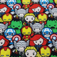 Cotton Marvel Avengers Kawaii fabric - Licensed cotton fabric with drawings in Kawaii style of the Avengers characters, forming a fun collage. The fabric is 110cm wide and its composition is 100% cotton.