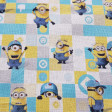 Cotton Minions Grids fabric - Licensed cotton fabric with the characters from the movie Minions on a background of colored squares. The fabric measures 150cm wide and its composition is 100% cotton.