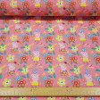 Tela Algodón Peppa Pig Verano Flores - Tela de algodón licencia con dibujos de Peppa Pig con un fondo floreado muy llamativo y frases de 