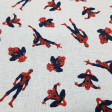 Tela Algodón Marvel Spiderman Poses Arácnidas - Tela de algodón licencia con dibujos del personaje Spiderman en varias poses arácnidas sobre un fondo blanco. La tela mide 150cm de ancho y su composición 100% algodón.