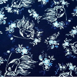 Algodón Spirit Caballo Floral Marino