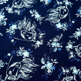 Algodón Spirit Caballo Floral Marino