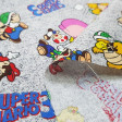 Cotton Super Mario Bros 3 fabric - Licensed cotton fabric with drawings of the characters from the video game Super Mario Bros 3, on a gray background. Mario, Luigi, Peach, Toad characters appear... The fabric is 110cm wide and its composition is 100%