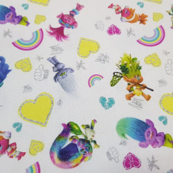 Algodón Trolls Arcoiris Corazones