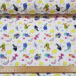 Cotton Trolls Rainbow Hearts fabric - Licensed cotton fabric with drawings of the Trolls characters on a white background with hearts, rainbows. The fabric is 150cm wide and its composition is 100% cotton.