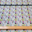 Cotton Trolls Happy Vibes fabric - Licensed cotton fabric with drawings from the Trolls movie and colorful elements such as rainbows, musical notes, letters, stars... The fabric measures between 140-150cm wide and its composition is 100% cotton.