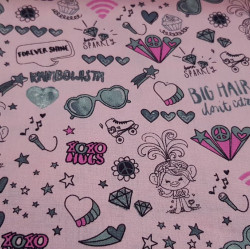 Algodón Trolls Paz Amor Rosa