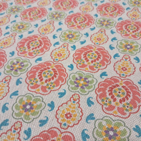 Algodón Aspecto Lino Floral Geométrico