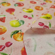 Tela Algodón Frutas Cubitos - Tela de algodón estampación digital con dibujos de frutas como cerezas, limones, sandías… sobre un fondo claro. La tela mide 150cm de ancho y su composición 100% algodón.