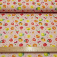 Cotton Fruit Cubes fabric - Digital printing cotton fabric with drawings of fruits such as cherries, lemons, watermelons... on a light background. The fabric is 150cm wide and its composition is 100% cotton.