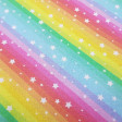 Digital Cotton Rainbow Stars fabric - Digital printing cotton fabric with drawings of rainbows and white stars. A beautiful and very colorful fabric! The fabric is 150cm wide and its composition is 100% cotton.
