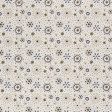 Cotton Christmas Ornaments and White Flakes fabric - Christmas-themed cotton fabric with drawings of Christmas ornaments, golden snowflakes and several more ornaments on a white background. The fabric is 140cm wide and its composition 100% cotton