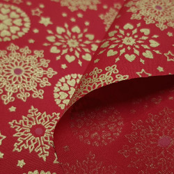 Cotton Christmas Flakes Hearts Red Background