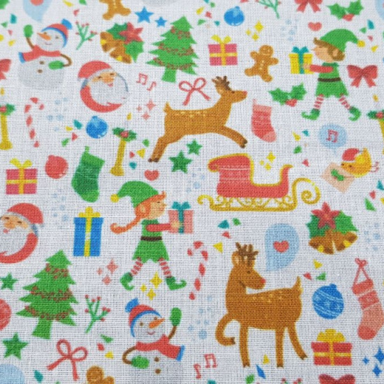 Cotton Christmas Mini Drawings fabric - Cotton fabric digital printing with small representative drawings of Christmas on a white background. The fabric is 140cm wide and its composition is 100% cotton.