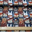 Cotton Christmas Animals Warm Group fabric - Christmas organic cotton fabric with drawings of animals warm with hats and scarf. The fabric is 150cm wide and its composition is 100% cotton.
