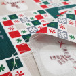 Tela Algodón Navidad Estrellas Cuadros - Tela de algodón popelín navideño con dibujos de cuadros y figuras de papa noel y muñecos de nieve formando un mosaico, en dos fondos de color a elegir. La tela mide 140cm de ancho y su composición 100% algodón.