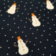 Tela Algodón Navidad Muñecos Nieve - Tela de algodón popelín con dibujos de muñecos de nieve sobre un fondo azul o verde con topitos blancos. Ideal para la época de navidad. La tela mide 148cm de ancho y la composición es 100% algodón.