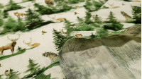 Cotton Christmas Animals Forest fabric - Organic cotton poplin fabric with drawings of animals in the forest on a natural background typical of unbleached cotton. The fabric is 150cm wide and its composition is 100% cotton.