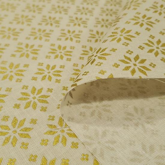 Cotton Christmas Stars Ice Gold fabric - Christmas organic cotton poplin fabric, ideal for making Patchwork. Gold star drawings on various backgrounds available to choose from. The fabric is 150cm wide and its composition is 100% cotton.