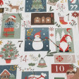 Tela Algodón Navidad Calendario Adviento - Tela de popelín algodón orgánico de temática navideña con dibujos del calendario de adviento con dibujos en cada día del mes. Es una tela muy original y bonita. La composición de la tela es 100% algodó