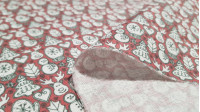 Cotton Christmas Ornaments and Reindeers fabric - Cotton fabric digital printing with Christmas themed drawings where a mosaic with drawings of Christmas ornaments, reindeer, snowmen... appears on a red background. The fabric is 140cm wide and its composi