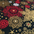 Cotton Christmas Stars Golden Mandalas fabric - Cotton poplin fabric with drawings of stars, hearts, mandalas, snowflakes... in bright gold, red and white tones on a dark background. A perfect fabric for your Christmas decorations and clothing. The fabric