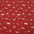 Algodón Navidad Renos Rojo - Tela de popelín algodón navidad con dibujos de renos en varios tamaños sobre un fondo de color rojo. La tela mide 150cm de ancho y su composición 100% algodón.