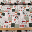 Algodón Navidad Patchwork Jackson - Tela de popelín algodón orgánico con dibujos de varias telas navideñas formando un bonito patchwork, en tonos verdes y también rojos. La tela mide 150cm de ancho y su composici&oacu