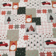 Algodón Navidad Patchwork Jackson - Tela de popelín algodón orgánico con dibujos de varias telas navideñas formando un bonito patchwork, en tonos verdes y también rojos. La tela mide 150cm de ancho y su composici&oacu