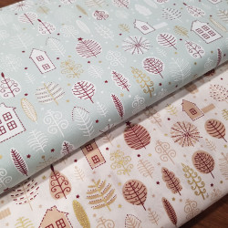 Algodón Navidad Casas Árboles