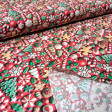 Tela Algodón Navidad Adornos Efecto 3D Tela popelin algodon rojo con estampado navideño de galletas de jengibre y bastones