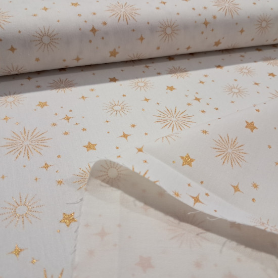 Algodón Navidad Estrellas Doradas Golden - Tela de popelín algodón con dibujos de estrellas y destellos dorados sobre tres fondos de color a elegir. Esta tela es ideal para tus proyectos de Patchwork navideños! La tela mide 150cm de ancho