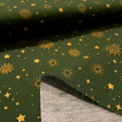 Algodón Navidad Estrellas Doradas Golden - Tela de popelín algodón con dibujos de estrellas y destellos dorados sobre tres fondos de color a elegir. Esta tela es ideal para tus proyectos de Patchwork navideños! La tela mide 150cm de ancho