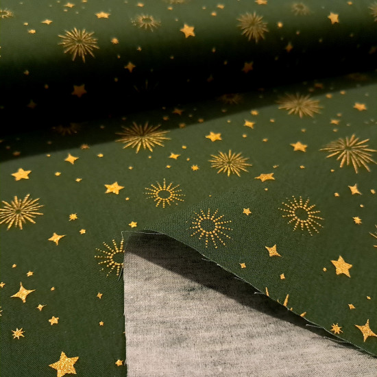 Algodón Navidad Estrellas Doradas Golden - Tela de popelín algodón con dibujos de estrellas y destellos dorados sobre tres fondos de color a elegir. Esta tela es ideal para tus proyectos de Patchwork navideños! La tela mide 150cm de ancho
