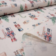 Algodón Navidad Cascanueces - Tela de popelín algodón con dibujos de clásicos personajes de cascanueces, árboles de navidad, bastones de caramelo y regalos, sobre un fondo crudo/sin blanquear con estrellitas grises. La