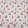 Cotton Christmas Gnomes Stars fabric - Cotton poplin fabric with a print of gnomes with beards and Christmas hats, stars, and Christmas trees on a natural white background. The fabric is 150cm wide and 100% cotton.