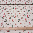 Cotton Christmas Gnomes Stars fabric - Cotton poplin fabric with a print of gnomes with beards and Christmas hats, stars, and Christmas trees on a natural white background. The fabric is 150cm wide and 100% cotton.