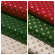 Cotton Christmas Golden Stars fabric Cotton Christmas Golden Stars fabric - Christmas cotton fabric with drawings of golden stars on various backgrounds to choose from. A fabric that can be combined with other colors and create a warm atmosphere for Christmas. The composition of the fabric i